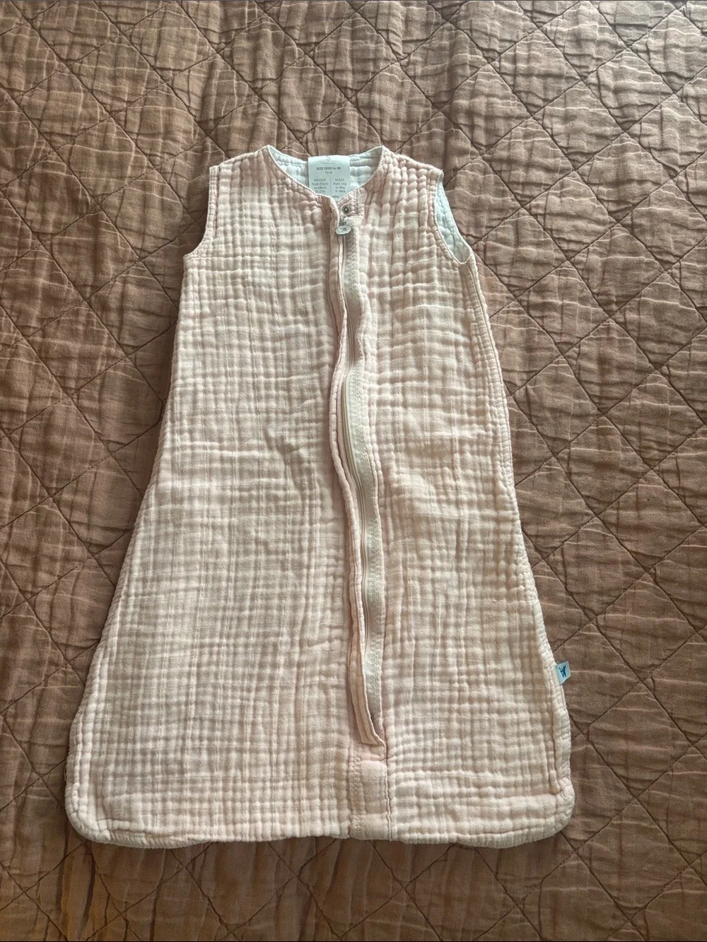 Sleeveless Pale Pink Muslin Sleep Sack - Zipper Front Baby Pajama